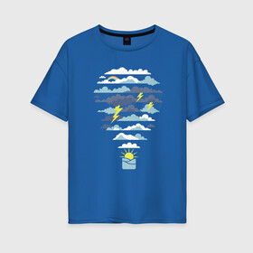 Женская футболка хлопок Oversize с принтом Воздушный шарик и погода в Екатеринбурге, 100% хлопок | свободный крой, круглый ворот, спущенный рукав, длина до линии бедер
 | aerostat | art | balloon | balloons | cloud | clouds | illustration | mountain | mountains | nature | ocean | rainbow | sea | storm | sun | weather | арт | воздух | горы | гроза | иллюстрация | море | океан | погода | радуга | сол