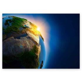 Поздравительная открытка с принтом Планета Земля в Екатеринбурге, 100% бумага | плотность бумаги 280 г/м2, матовая, на обратной стороне линовка и место для марки
 | вселенная | земля | космос | планета | солнце