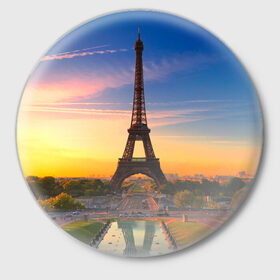 Значок с принтом Эйфелева башня в Екатеринбурге,  металл | круглая форма, металлическая застежка в виде булавки | paris | башня | париж | франция | эйфелева башня