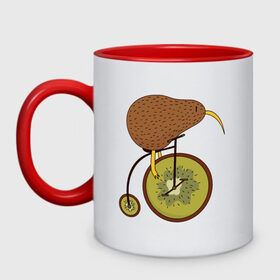 Кружка двухцветная с принтом Киви на велосипеде в Екатеринбурге, керамика | объем — 330 мл, диаметр — 80 мм. Цветная ручка и кайма сверху, в некоторых цветах — вся внутренняя часть | Тематика изображения на принте: bike | bird | birds | circus | cute | fruit | funny | kiwi | байк | берд | большое колесо | в разрезе | клюв | милая | милота | не достает до педалей | пополам | прикол | природа | птичка | с большим колесом | смешная | фрукт | 