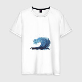 Мужская футболка хлопок с принтом Морская волна в Екатеринбурге, 100% хлопок | прямой крой, круглый вырез горловины, длина до линии бедер, слегка спущенное плечо. | брызги | вода | волна | море | океан | синий | шторм
