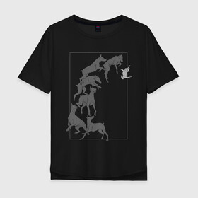 Мужская футболка хлопок Oversize с принтом Доберманы в Екатеринбурге, 100% хлопок | свободный крой, круглый ворот, “спинка” длиннее передней части | dogs | графика | движение | доберман | композиция | котенок | рамка | собаки