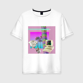 Женская футболка хлопок Oversize с принтом Vaporwave 2020-81 в Екатеринбурге, 100% хлопок | свободный крой, круглый ворот, спущенный рукав, длина до линии бедер
 | aesthetic | electronica | music | лаунж | музыка | поп | скульптура