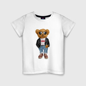Детская футболка хлопок с принтом Медведь модный в Екатеринбурге, 100% хлопок | круглый вырез горловины, полуприлегающий силуэт, длина до линии бедер | арт | животные | картинка | медведь | медвежонок | мишка | мода | модные | про медвежонка | рисунок