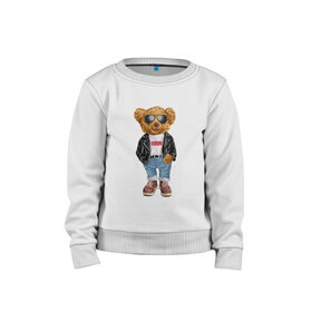 Детский свитшот хлопок с принтом Медведь модный в Екатеринбурге, 100% хлопок | круглый вырез горловины, эластичные манжеты, пояс и воротник | арт | животные | картинка | медведь | медвежонок | мишка | мода | модные | про медвежонка | рисунок