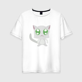 Женская футболка хлопок Oversize с принтом Котик в Екатеринбурге, 100% хлопок | свободный крой, круглый ворот, спущенный рукав, длина до линии бедер
 | cat | chibi | cute | кот | котенок | котик | котэ | милый | няша | чиби