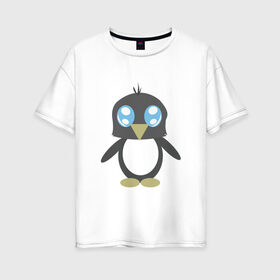 Женская футболка хлопок Oversize с принтом Пингвинчик в Екатеринбурге, 100% хлопок | свободный крой, круглый ворот, спущенный рукав, длина до линии бедер
 | chibi | cute | милый | няша | пингвин | пингвинчик | чиби