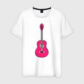 Мужская футболка хлопок с принтом Розовая гитара в Екатеринбурге, 100% хлопок | прямой крой, круглый вырез горловины, длина до линии бедер, слегка спущенное плечо. | Тематика изображения на принте: girl | guitar | music | pink | pop | rock | артист | гитара | гитарист | гламур | девочкам | девушке | инструмент | клавиши | мелодия | музыка | музыкальные инструменты | музыкант | ноты | песни | подарок | поп | попса