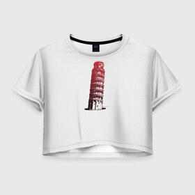 Женская футболка Crop-top 3D с принтом Pisa tower в Екатеринбурге, 100% полиэстер | круглая горловина, длина футболки до линии талии, рукава с отворотами | Тематика изображения на принте: башня | башня под наклоном | переход цвета | пизанская башня