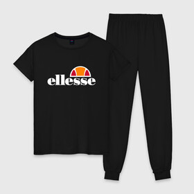 Женская пижама хлопок с принтом Ellesse в Екатеринбурге, 100% хлопок | брюки и футболка прямого кроя, без карманов, на брюках мягкая резинка на поясе и по низу штанин | eles | eless | elesse | ellese | ellesse | илис | элесс | элис | элисс | эллес | эллесс