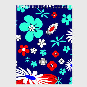 Скетчбук с принтом Lorri в Екатеринбурге, 100% бумага
 | 48 листов, плотность листов — 100 г/м2, плотность картонной обложки — 250 г/м2. Листы скреплены сверху удобной пружинной спиралью | blue | flowers | leaves | patterns | summer | texture | летний | листки | синий | текстура | узоры | цветы