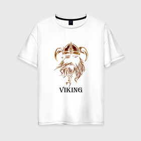 Женская футболка хлопок Oversize с принтом Viking в Екатеринбурге, 100% хлопок | свободный крой, круглый ворот, спущенный рукав, длина до линии бедер
 | bandage | beard | helmet | борода | повязка | усы | шлем