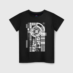 Детская футболка хлопок с принтом узор, круги, абстракция, кибер в Екатеринбурге, 100% хлопок | круглый вырез горловины, полуприлегающий силуэт, длина до линии бедер | абстракция | киберпанк | круги | механизм | надпись | символ | схема | узор