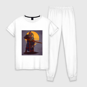 Женская пижама хлопок с принтом Samurai 11-17 в Екатеринбурге, 100% хлопок | брюки и футболка прямого кроя, без карманов, на брюках мягкая резинка на поясе и по низу штанин | катана | маска | ронин | самурай | япония