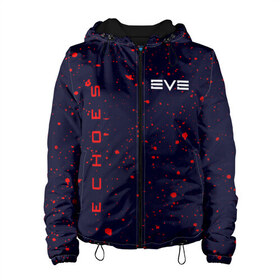 Женская куртка 3D с принтом EVE ECHOES ИВ ЭХО в Екатеринбурге, ткань верха — 100% полиэстер, подклад — флис | прямой крой, подол и капюшон оформлены резинкой с фиксаторами, два кармана без застежек по бокам, один большой потайной карман на груди. Карман на груди застегивается на липучку | echo | echoes | eve | game | games | logo | online | space | ев онлайн | ев эхо | еве | ив онлайн | ив эхо | игра | игры | космос | лого | логотип | логотипы | онлайн | символ | символы | эхо | эхос