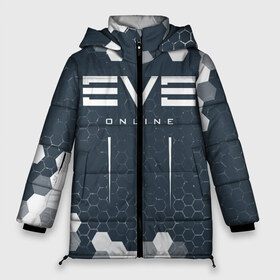 Женская зимняя куртка 3D с принтом EVE ONLINE ИВ ОНЛАЙН в Екатеринбурге, верх — 100% полиэстер; подкладка — 100% полиэстер; утеплитель — 100% полиэстер | длина ниже бедра, силуэт Оверсайз. Есть воротник-стойка, отстегивающийся капюшон и ветрозащитная планка. 

Боковые карманы с листочкой на кнопках и внутренний карман на молнии | Тематика изображения на принте: echo | echoes | eve | game | games | logo | online | space | ев онлайн | ев эхо | еве | ив онлайн | ив эхо | игра | игры | космос | лого | логотип | логотипы | онлайн | символ | символы | эхо | эхос