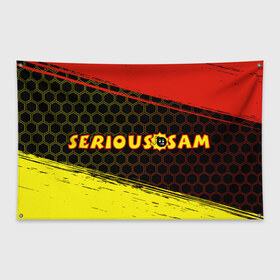 Флаг-баннер с принтом SERIOUS SAM Крутой Сэм в Екатеринбурге, 100% полиэстер | размер 67 х 109 см, плотность ткани — 95 г/м2; по краям флага есть четыре люверса для крепления | croteam | game | games | logo | sam | serious | бомба | бомбочка | игра | игры | крутой | лого | логотип | логотипы | серьезный | символ | символы | сэм