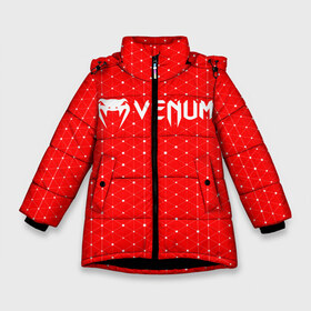 Зимняя куртка для девочек 3D с принтом VENUM ВЕНУМ в Екатеринбурге, ткань верха — 100% полиэстер; подклад — 100% полиэстер, утеплитель — 100% полиэстер. | длина ниже бедра, удлиненная спинка, воротник стойка и отстегивающийся капюшон. Есть боковые карманы с листочкой на кнопках, утяжки по низу изделия и внутренний карман на молнии. 

Предусмотрены светоотражающий принт на спинке, радужный светоотражающий элемент на пуллере молнии и на резинке для утяжки. | dtyev | dtyfv | dtyjv | elite | mma | sport | ufc | venam | venom | venum | боевые | бойцовская | бойцовские | бойцовский | бокс | венам | веном | венум | единоборства | искусства | мма | мутгь | муьщт | спорт | спортивная