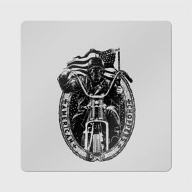 Магнит виниловый Квадрат с принтом Чёпер в Екатеринбурге, полимерный материал с магнитным слоем | размер 9*9 см, закругленные углы | американский байк | байкер в шлеме | мотоспорт | мотоциклы | череп в каске.