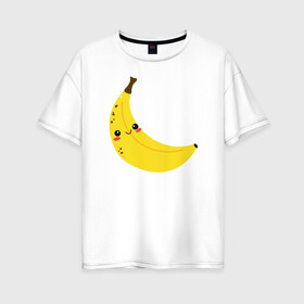 Женская футболка хлопок Oversize с принтом Банан в Екатеринбурге, 100% хлопок | свободный крой, круглый ворот, спущенный рукав, длина до линии бедер
 | art | banana | fruit | smile | yellow | банан | жёлтый | искусство | улыбка | фрукт