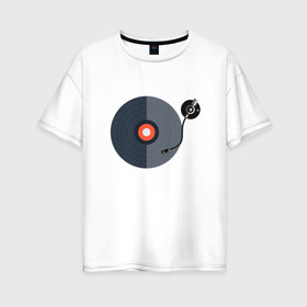 Женская футболка хлопок Oversize с принтом Винил в Екатеринбурге, 100% хлопок | свободный крой, круглый ворот, спущенный рукав, длина до линии бедер
 | black | disc | gramophone | record | record player | retro | vinyl | винил | диск | патефон | пластинка | проигрыватель | ретро | чёрная