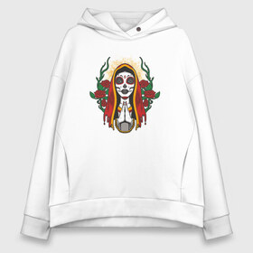 Женское худи Oversize хлопок с принтом Santa Muerte в Екатеринбурге, френч-терри — 70% хлопок, 30% полиэстер. Мягкий теплый начес внутри —100% хлопок | боковые карманы, эластичные манжеты и нижняя кромка, капюшон на магнитной кнопке | Тематика изображения на принте: 