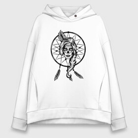 Женское худи Oversize хлопок с принтом Santa Muerte в Екатеринбурге, френч-терри — 70% хлопок, 30% полиэстер. Мягкий теплый начес внутри —100% хлопок | боковые карманы, эластичные манжеты и нижняя кромка, капюшон на магнитной кнопке | Тематика изображения на принте: 