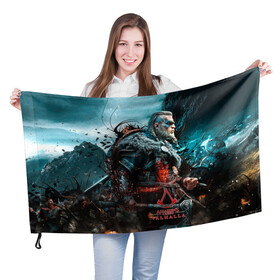 Флаг 3D с принтом Valhalla в Екатеринбурге, 100% полиэстер | плотность ткани — 95 г/м2, размер — 67 х 109 см. Принт наносится с одной стороны | ubisoft | valhalla | асасин | асасси крид | ассасин | вальгала | вальхала | юбисофт