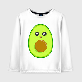 Детский лонгслив хлопок с принтом Avocado Kawaii в Екатеринбурге, 100% хлопок | круглый вырез горловины, полуприлегающий силуэт, длина до линии бедер | Тематика изображения на принте: avocado | avokado | kawai | kawaii | авакадо | авокадо | каваи | кавай | кавайи | кавайный | милые создания | мимими | мимишный | овокадо | персея | растения | рисунок | фрукт | фрукты