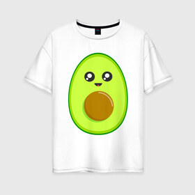 Женская футболка хлопок Oversize с принтом Avocado Kawaii в Екатеринбурге, 100% хлопок | свободный крой, круглый ворот, спущенный рукав, длина до линии бедер
 | Тематика изображения на принте: avocado | avokado | kawai | kawaii | авакадо | авокадо | каваи | кавай | кавайи | кавайный | милые создания | мимими | мимишный | овокадо | персея | растения | рисунок | фрукт | фрукты