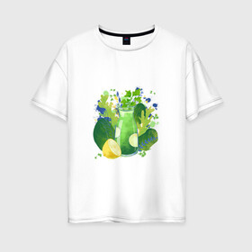 Женская футболка хлопок Oversize с принтом витаминный заряд в Екатеринбурге, 100% хлопок | свободный крой, круглый ворот, спущенный рукав, длина до линии бедер
 | витамины | еда | жара | зелень | зож | коктейль | лето | напиток | овощи | свежесть | смузи | фитнесс | фрукты