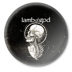 Значок с принтом Lamb of God в Екатеринбурге,  металл | круглая форма, металлическая застежка в виде булавки | death metal | lamb of god | metal | группы | дэт метал | метал | скелет | череп