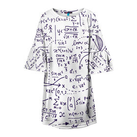 Детское платье 3D с принтом Формулы в Екатеринбурге, 100% полиэстер | прямой силуэт, чуть расширенный к низу. Круглая горловина, на рукавах — воланы | Тематика изображения на принте: алгебра | математика | математические формулы | наука | научные формулы | формулы