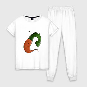 Женская пижама хлопок с принтом Грустная морковка в Екатеринбурге, 100% хлопок | брюки и футболка прямого кроя, без карманов, на брюках мягкая резинка на поясе и по низу штанин | грусть | еда | морковка | эмоции