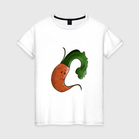 Женская футболка хлопок с принтом Грустная морковка в Екатеринбурге, 100% хлопок | прямой крой, круглый вырез горловины, длина до линии бедер, слегка спущенное плечо | грусть | еда | морковка | эмоции
