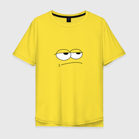 Мужская футболка хлопок Oversize с принтом Недовольный фейс в Екатеринбурге, 100% хлопок | свободный крой, круглый ворот, “спинка” длиннее передней части | face | sad | глаза | грустный | лицо | мультяшный | настроение | недовольный | прикольный | рисунок | смайлик | усталость | человечек