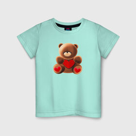 Детская футболка хлопок с принтом Медвежонок с сердечком в Екатеринбурге, 100% хлопок | круглый вырез горловины, полуприлегающий силуэт, длина до линии бедер | love is | teddy bear | valentines day | бабушка | валентинка | влюбленные | девушке | жена | лучшая | любимая | люблю | любовь | мама | медведь | медвежата | молодожены | подарок | романтика | свадебные | свадьба