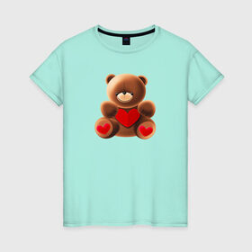 Женская футболка хлопок с принтом Медвежонок с сердечком в Екатеринбурге, 100% хлопок | прямой крой, круглый вырез горловины, длина до линии бедер, слегка спущенное плечо | love is | teddy bear | valentines day | бабушка | валентинка | влюбленные | девушке | жена | лучшая | любимая | люблю | любовь | мама | медведь | медвежата | молодожены | подарок | романтика | свадебные | свадьба
