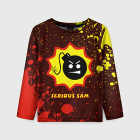 Детский лонгслив 3D с принтом SERIOUS SAM / Крутой Сэм в Екатеринбурге, 100% полиэстер | длинные рукава, круглый вырез горловины, полуприлегающий силуэт
 | croteam | game | games | logo | sam | serious | бомба | бомбочка | игра | игры | крутой | лого | логотип | логотипы | серьезный | символ | символы | сэм