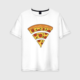 Женская футболка хлопок Oversize с принтом Wi Fi Pizza в Екатеринбурге, 100% хлопок | свободный крой, круглый ворот, спущенный рукав, длина до линии бедер
 | 3g | 4g | 5g | art | cheese | food | i love | internet | pepperoni | singal | wifi | бистро | вай фай | жратва | иллюстрация | интернет | пепперони | пицца | пиццу | прикол | сигнал | сыр | сырная | сырный борт | уровень сигнала | фаст