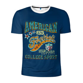 Мужская футболка 3D спортивная с принтом Американский футбол в Екатеринбурге, 100% полиэстер с улучшенными характеристиками | приталенный силуэт, круглая горловина, широкие плечи, сужается к линии бедра | америка | американский футбол | звезды | зож | коледж | логотип | регби | ретро | синяя | спорт | старый | студентам | сша | тренировки | футбол