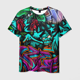 Мужская футболка 3D с принтом Граффити  в Екатеринбурге, 100% полиэфир | прямой крой, круглый вырез горловины, длина до линии бедер | art | graffiti | neon | streetart | абстракция | арт | граффити | искусство | неон | неоновый арт | стритарт
