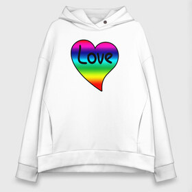 Женское худи Oversize хлопок с принтом Rainbow Love в Екатеринбурге, френч-терри — 70% хлопок, 30% полиэстер. Мягкий теплый начес внутри —100% хлопок | боковые карманы, эластичные манжеты и нижняя кромка, капюшон на магнитной кнопке | heart | love is | love you | valentines day | бабушка | валентинка | влюбленные | девушке | жена | лучшая | любимая | люблю | любовь | мама | молодожены | подарок | радуга | радужный | романтика | свадебные | свадьба