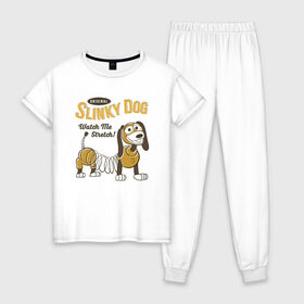 Женская пижама хлопок с принтом Slinky Dog в Екатеринбурге, 100% хлопок | брюки и футболка прямого кроя, без карманов, на брюках мягкая резинка на поясе и по низу штанин | disney | pixar | slinky dog | toy story | vdkimel | дисней | история игрушек | пиксар
