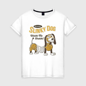 Женская футболка хлопок с принтом Slinky Dog в Екатеринбурге, 100% хлопок | прямой крой, круглый вырез горловины, длина до линии бедер, слегка спущенное плечо | disney | pixar | slinky dog | toy story | vdkimel | дисней | история игрушек | пиксар