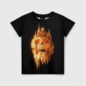 Детская футболка 3D с принтом Golden Skull в Екатеринбурге, 100% гипоаллергенный полиэфир | прямой крой, круглый вырез горловины, длина до линии бедер, чуть спущенное плечо, ткань немного тянется | Тематика изображения на принте: cool | cyborg | decoration | fashion | fear | ghost | haloween | head | horror | robot | skeleton | skull | technology | голова | киборг | круто | мода | призрак | робот | скелет | технологии | ужас | украшение | хеллоуин | череп