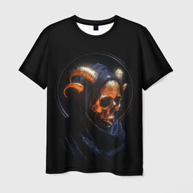 Мужская футболка 3D с принтом Golden skull | 1.1 в Екатеринбурге, 100% полиэфир | прямой крой, круглый вырез горловины, длина до линии бедер | cool | cyborg | decoration | fashion | fear | ghost | halloween | head | horror | robot | skeleton | skull | technology | голова | киборг | круто | мода | призрак | робот | скелет | технологии | ужас | украшение | хеллоуин | череп