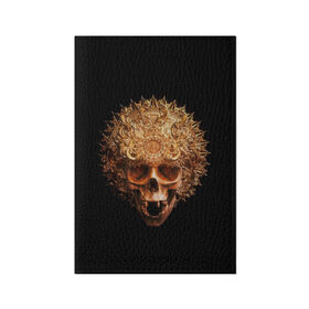 Обложка для паспорта матовая кожа с принтом Golden skull | 1.2 в Екатеринбурге, натуральная матовая кожа | размер 19,3 х 13,7 см; прозрачные пластиковые крепления | 