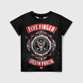 Детская футболка 3D с принтом Five Finger Death Punch в Екатеринбурге, 100% гипоаллергенный полиэфир | прямой крой, круглый вырез горловины, длина до линии бедер, чуть спущенное плечо, ткань немного тянется | 5fdp | ffdp | five finger death punch | metal | группы | метал | музыка | рок