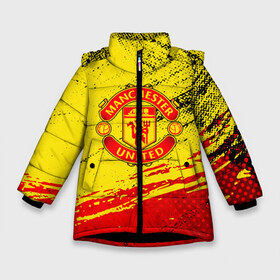 Зимняя куртка для девочек 3D с принтом MANCHESTER UNITED в Екатеринбурге, ткань верха — 100% полиэстер; подклад — 100% полиэстер, утеплитель — 100% полиэстер. | длина ниже бедра, удлиненная спинка, воротник стойка и отстегивающийся капюшон. Есть боковые карманы с листочкой на кнопках, утяжки по низу изделия и внутренний карман на молнии. 

Предусмотрены светоотражающий принт на спинке, радужный светоотражающий элемент на пуллере молнии и на резинке для утяжки. | fc | fcmu | football | football club | manchester united | red devils | sport | красные дьяволы | манчестер юнайтед | спорт | фк | фкмю | футбол | футбольный клуб
